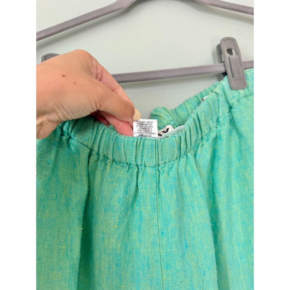 Flax Linen Pants Pull On Relaxed Wide Leg Cropped Green Yellow Medium Fits 10-14 - Picture 4 of 7